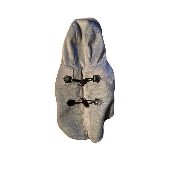 Dog coat, gray fur hood ￼ Velcro closure, toggle buttons, size small - Picture 2 of 4